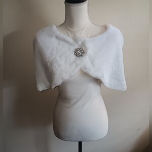 Faux white fur shoulder wrap